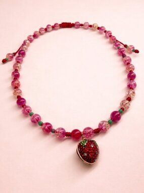 Strawberry Charm Necklace 🍓 Pink Beaded Kawaii Jewelry|Cute Aesthetic Necklace